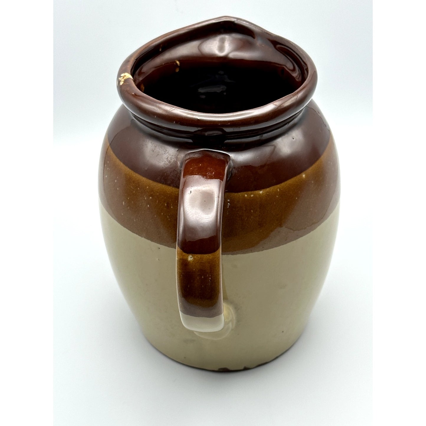 Crock stoneware pitcher three tone brown