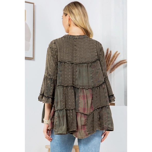 Artistic Fusion: Overdyed Jhabla Top With  Rayon Embroidery