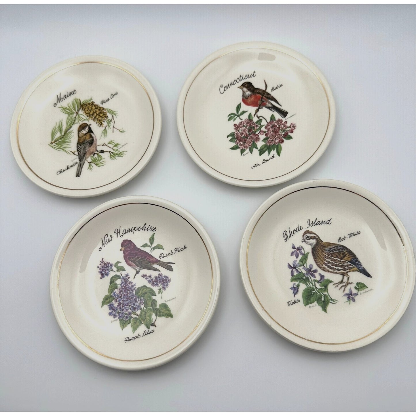 D.Rudeman State Bird /Flower Souvenir Small plates Set of 4