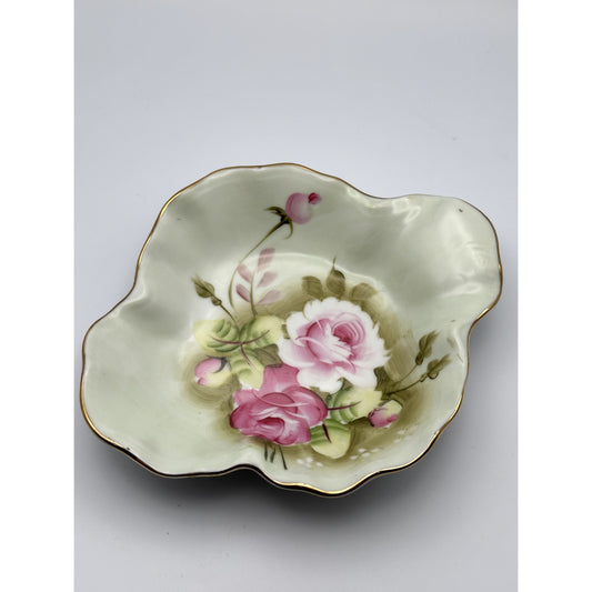Vintage Lefton China #1860 Heritage Rose Trinket Dish/Candy Dish 6.75".