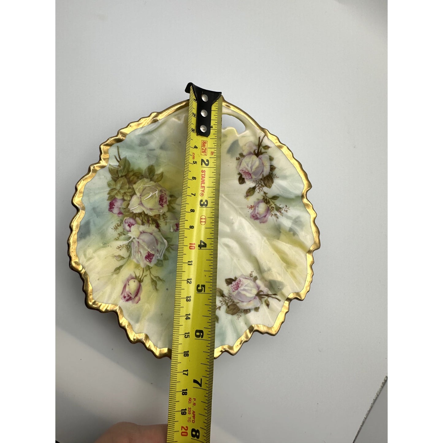 Antique Prussia B Red Marked Floral Hand Painted Leaf Trinket Dish