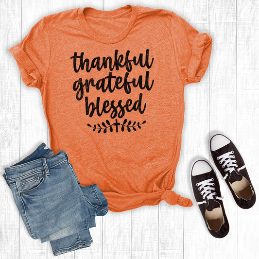 Thankful Grateful Graphic Tee Fall Orange