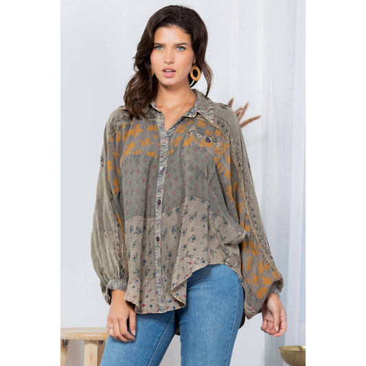 Women’s Mexican Embroidery Bishop Sleeves Loose Western Top